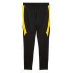 Vue de dos du pantalon d'entraînement noir du BVB, modèle 26-27, rehaussé de touches de couleur jaune, idéal pour les supporters du Borussia Dortmund.