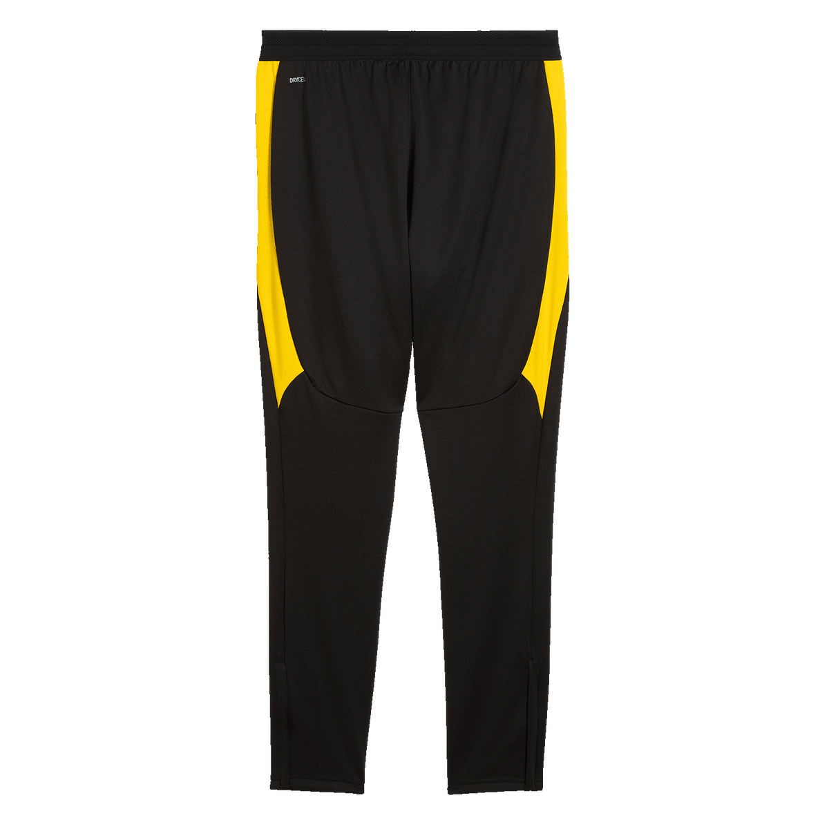 Vista posteriore dei pantaloni da allenamento neri del BVB, modello 26-27, con dettagli gialli, ideali per i tifosi del Borussia Dortmund.