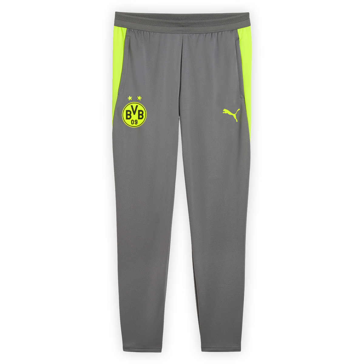 Pantalon de survêtement gris de la collection Borussia Dortmund 2026/27, orné de l'écusson du BVB et du logo PUMA, idéal pour les supporters et l'entraînement.