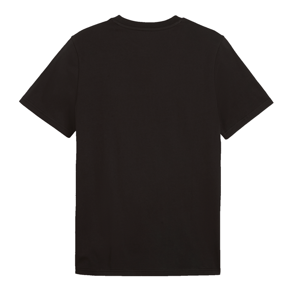 Vista trasera de una sencilla camiseta negra de manga corta del BVB de FtblCulture, de la temporada 26-27, ideal para los aficionados del Borussia Dortmund.
