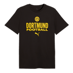 Black BVB T-shirt for the 2026–27 season featuring a yellow BVB logo, "Dortmund Football" lettering, and the PUMA logo on the front.