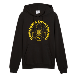 Sweat à capuche noir du BVB issu de la collection PUMA FtblCulture 26/27, avec un motif jaune du Borussia Dortmund sur le devant et l'emblème du BVB.