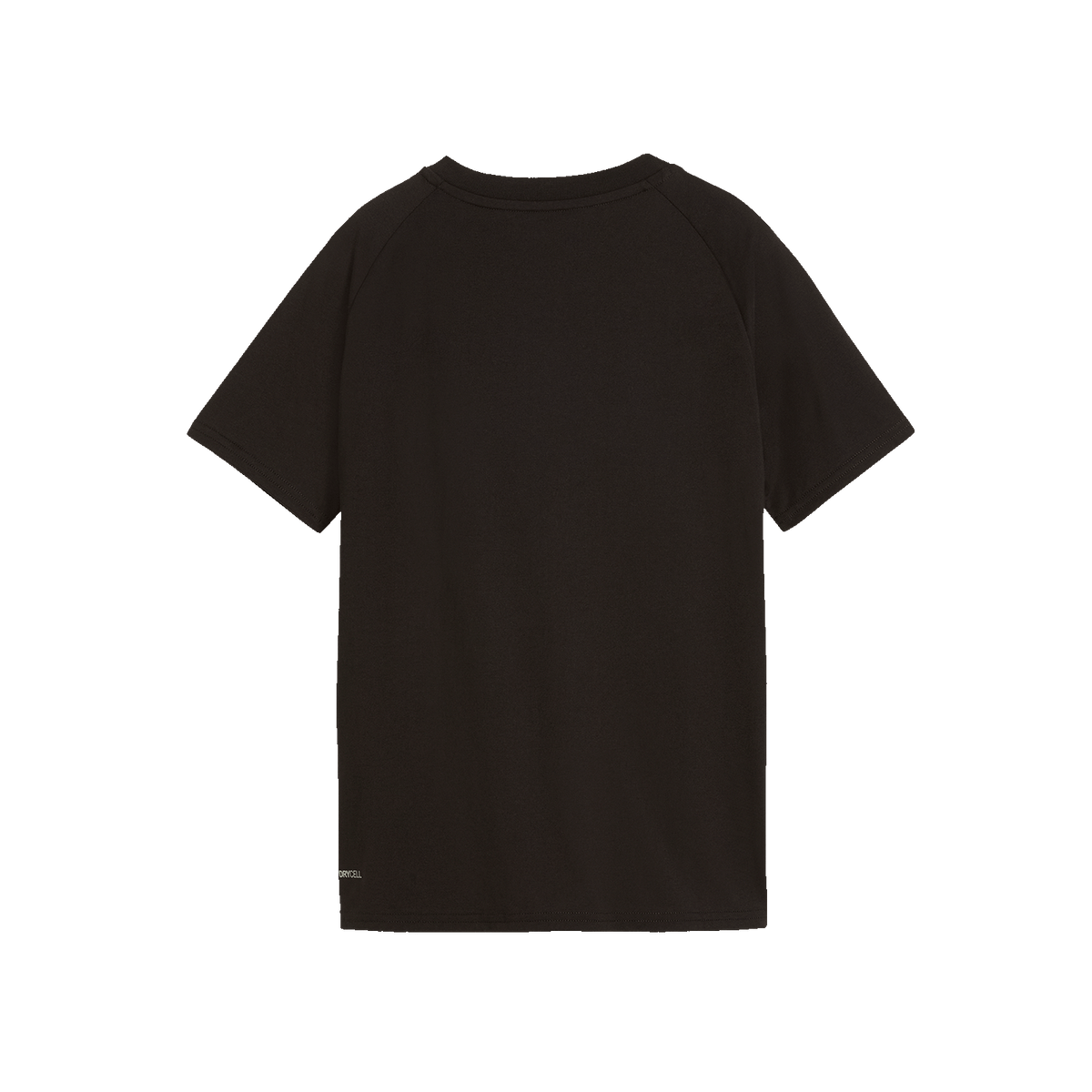 Rückansicht des schwarzen BVB Puma Tech Pocket T-Shirts für Kinder mit schlichtem Design und kurzen Ärmeln, ideal für sportliche Aktivitäten.