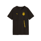 黑色多特蒙德（BVB）PUMA Tech Pocket儿童短袖T恤，配有黄色BVB标志、黄色PUMA标志以及实用的侧面黄色拉链。