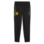 Pantaloni neri da tempo libero del BVB firmati Puma con logo giallo del BVB, logo PUMA e cerniera gialla, adatti alle attività sportive e al tempo libero.