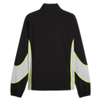 Vista posteriore della giacca BVB Puma Tech-X Track in nero con accenti gialli e bianchi che non passano inosservati, ideale per i tifosi del Borussia Dortmund.
