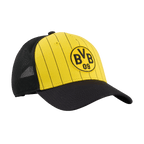 Cappellino da camionista del BVB nero e giallo King 26-27 con logo della squadra ricamato e design moderno, ideale per i tifosi del Borussia Dortmund.