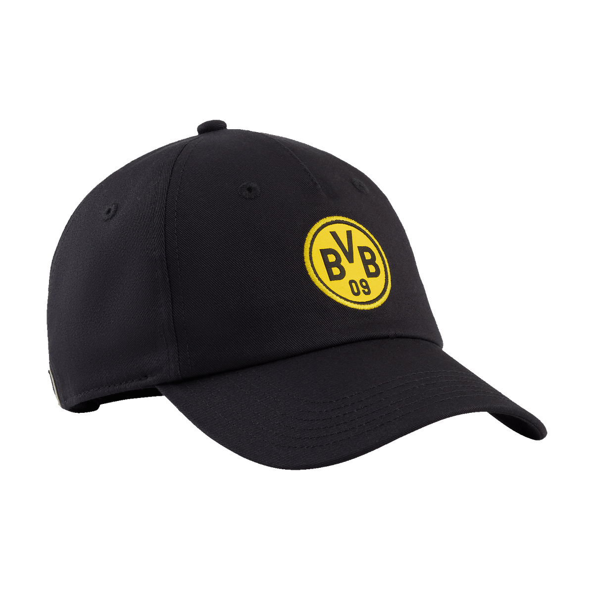 Schwarze Kappe mit BVB-Emblem in Gelb, ideal für Borussia-Dortmund-Fans, Design von PUMA, sportliches Accessoire für Fußballbegeisterte.