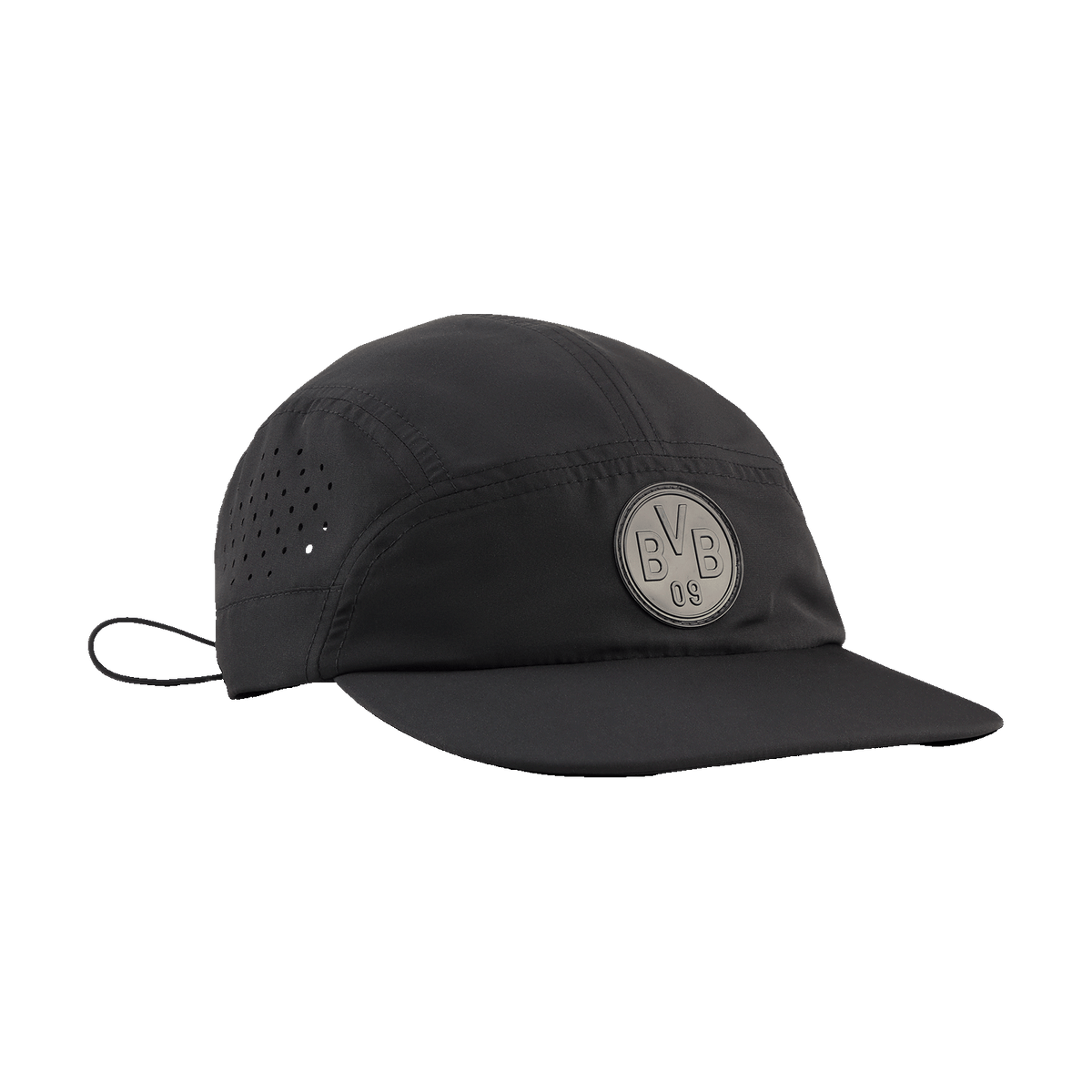 Black cap from BVB and Puma featuring the BVB logo, perfect for Borussia Dortmund fans.