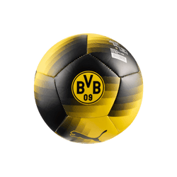 Black-and-yellow mini BVB soccer ball with the PUMA logo and the BVB 09 emblem, perfect for Borussia Dortmund fans.