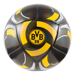Schwarzer BVB Puma Culture Ball 26-27 mit gelbem BVB-Logo und stilvollem Muster für Fans von Borussia Dortmund.