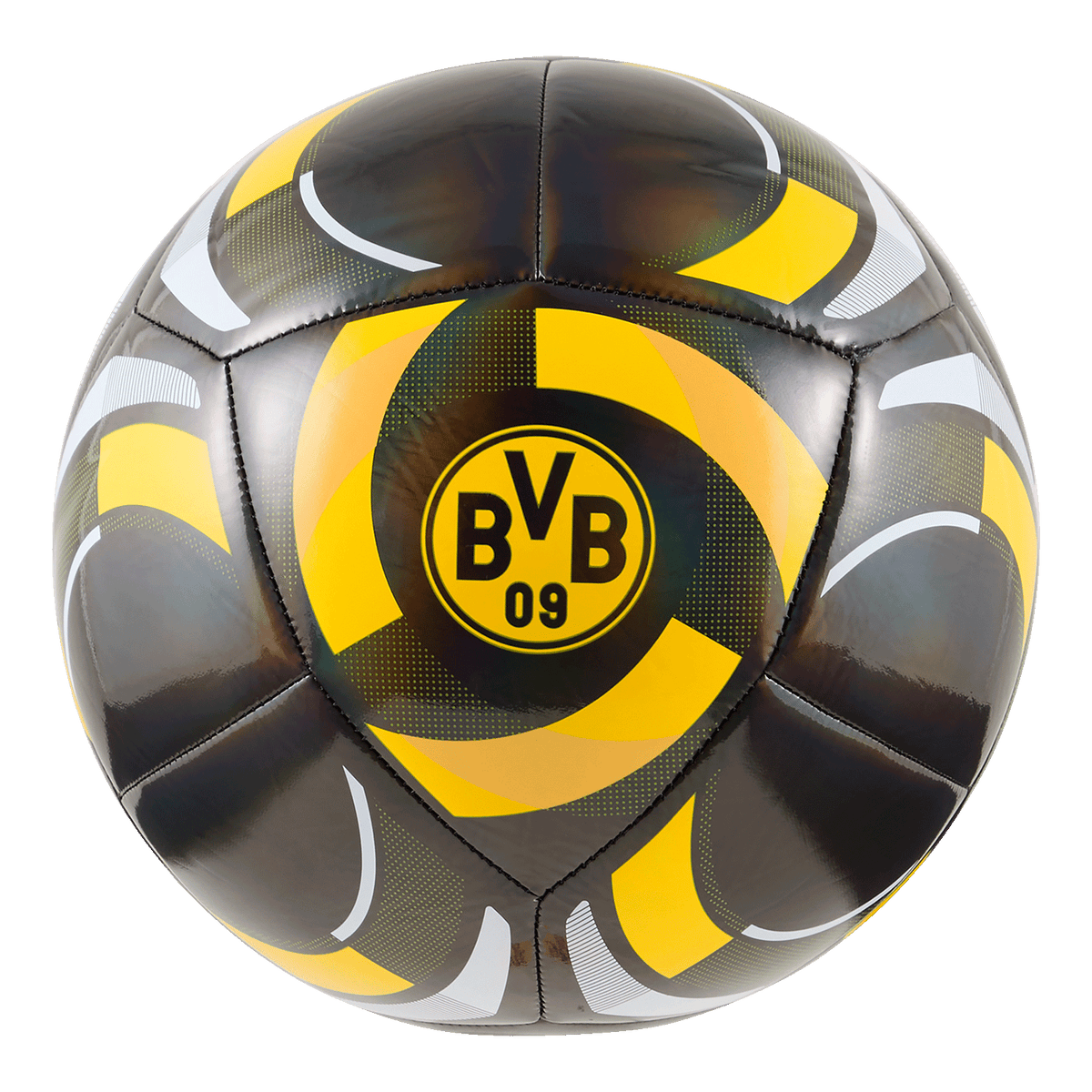 Ballon Puma Culture noir BVB 26-27, orné d'un logo BVB jaune et d'un motif élégant, destiné aux supporters du Borussia Dortmund.