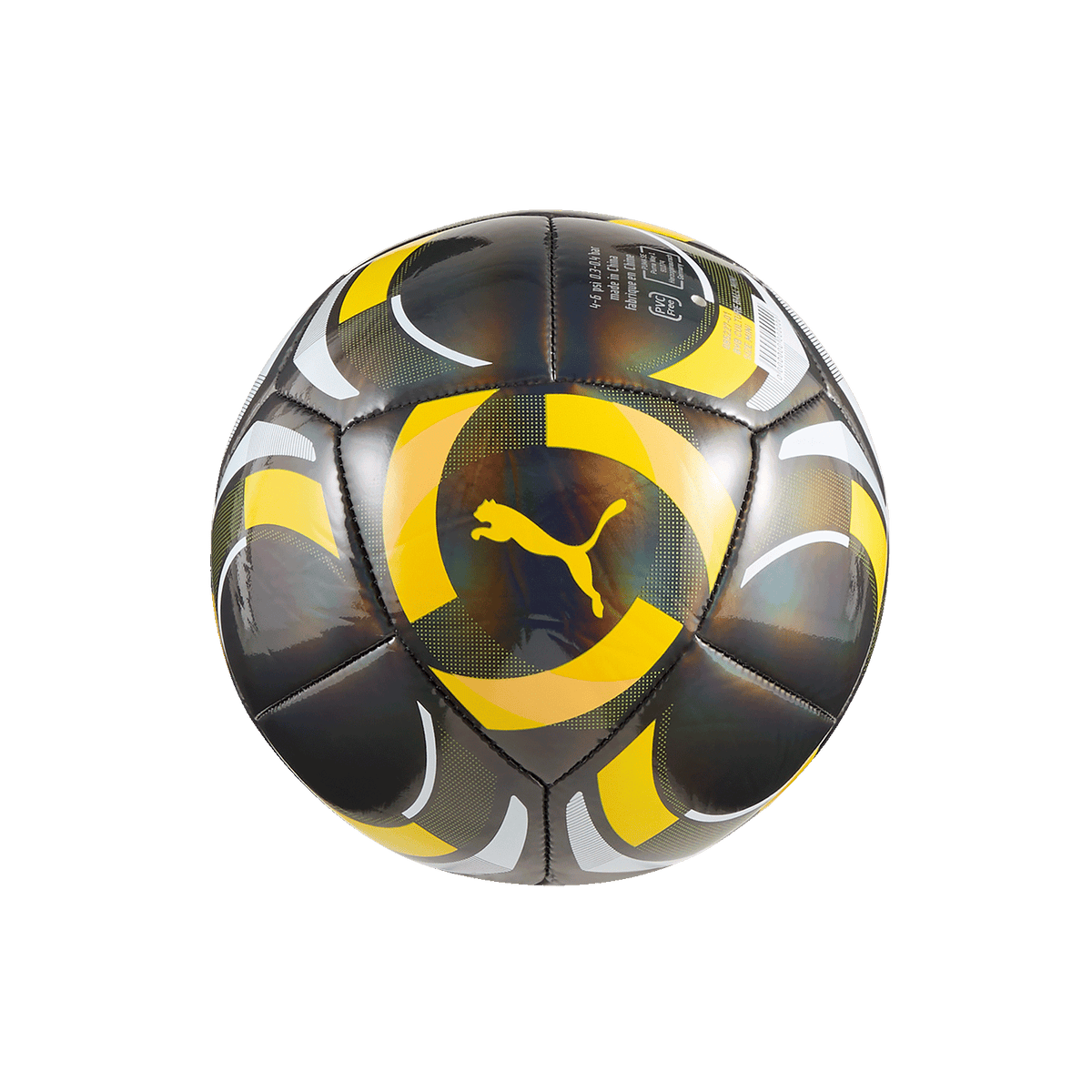 Black-and-yellow mini soccer ball from Puma in the BVB design, ideal for Borussia Dortmund fans.