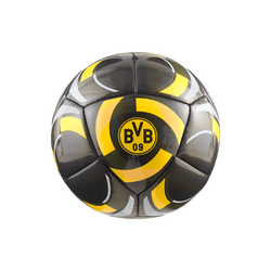 Balón de fútbol mini con diseño del BVB de Puma, en negro y amarillo con el logotipo del BVB 09 y llamativos estampados, ideal para aficionados y partidos entre amigos.