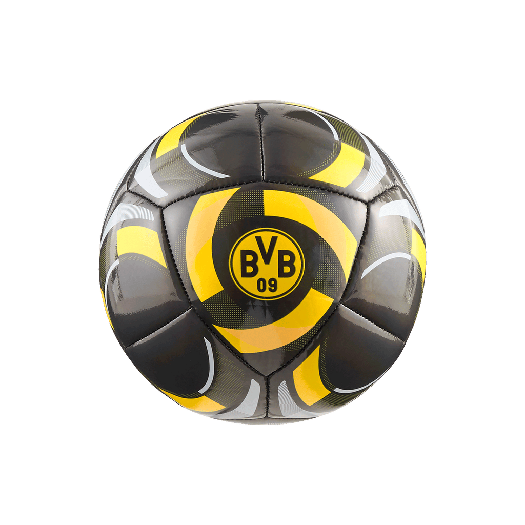 Puma推出的多特蒙德（BVB）主题迷你足球，黑黄配色，印有BVB 09标志和醒目的图案，非常适合球迷和休闲比赛。