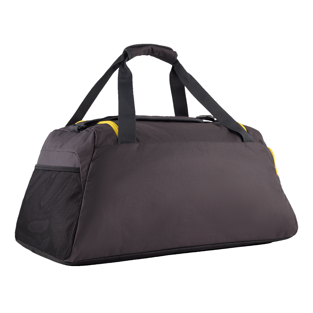 Praktische BVB Puma Sporttasche in dunklem Grau mit schwarzgelben Akzenten, ideal für Sport und Freizeit, geräumiges Hauptfach und seitliche Netztasche.