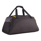 Práctica bolsa de deporte BVB Puma en gris oscuro con detalles en negro y amarillo, ideal para el deporte y el tiempo libre, con un compartimento principal espacioso y un bolsillo lateral de malla.