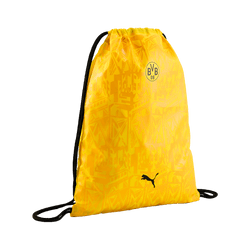 PUMAの黒と黄色のスポーツバッグ。BVBのロゴとスタイリッシュなグラフィックデザインが施されており、BVBファンに最適です。