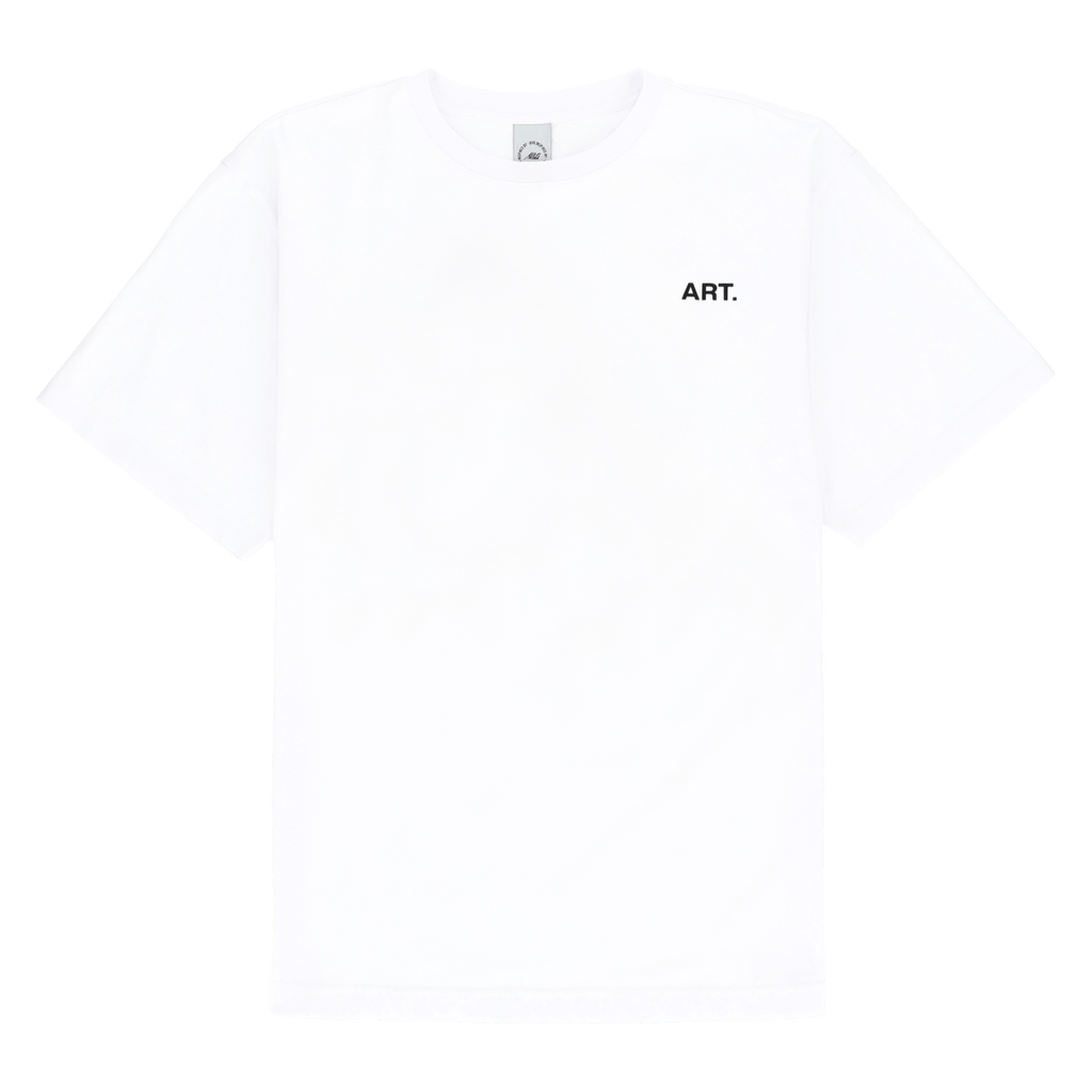 Weißes Kurzarm-T-Shirt des BVB mit kleiner ART-Aufschrift auf der Vorderseite.