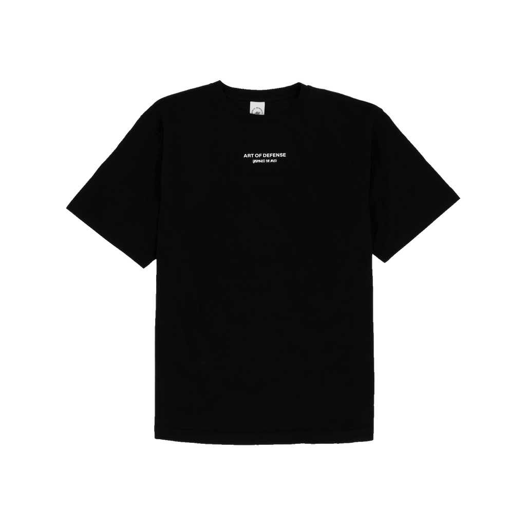 Schwarzes Kinder-T-Shirt aus der BVB-Kollektion mit weißem Schriftzug 'Art of Defense' auf der Vorderseite.