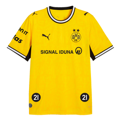 The BVB 26-27 home handball jersey in a yellow-and-black design featuring the BVB emblem, the SIGNAL IDUNA logo, and the PUMA cat on the front; front view.