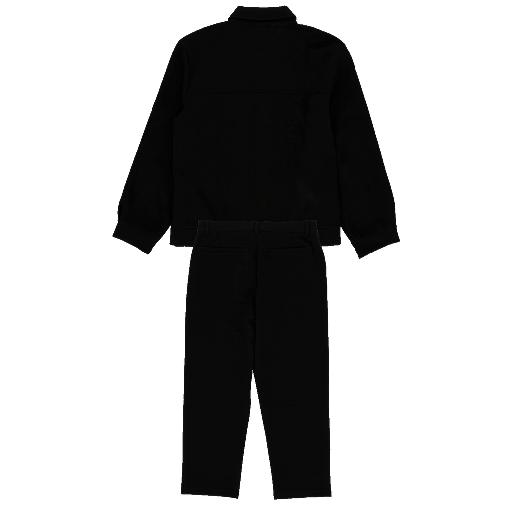 Rückansicht eines schwarzen BVB Tracksuits, bestehend aus einer langen Jacke und einer langen Hose, ideal für Sport und Freizeit