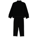 Rückansicht eines schwarzen BVB Tracksuits, bestehend aus einer langen Jacke und einer langen Hose, ideal für Sport und Freizeit
