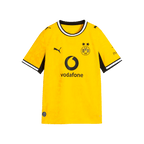 Maglia da casa gialla del BVB 2026/27 per bambini con dettagli neri, il logo del BVB, il gatto PUMA e gli sponsor Vodafone e Polestar sul petto.