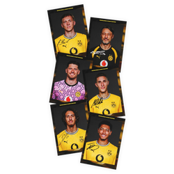Lot de cartes d'autographes du BVB comportant les signatures imprimées des joueurs en maillots noir et jaune pour la saison 2026/2027.