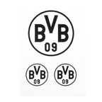Juego de 3 pegatinas negras con el logotipo del BVB y la inscripción «09». Ideal para los aficionados del Borussia Dortmund.