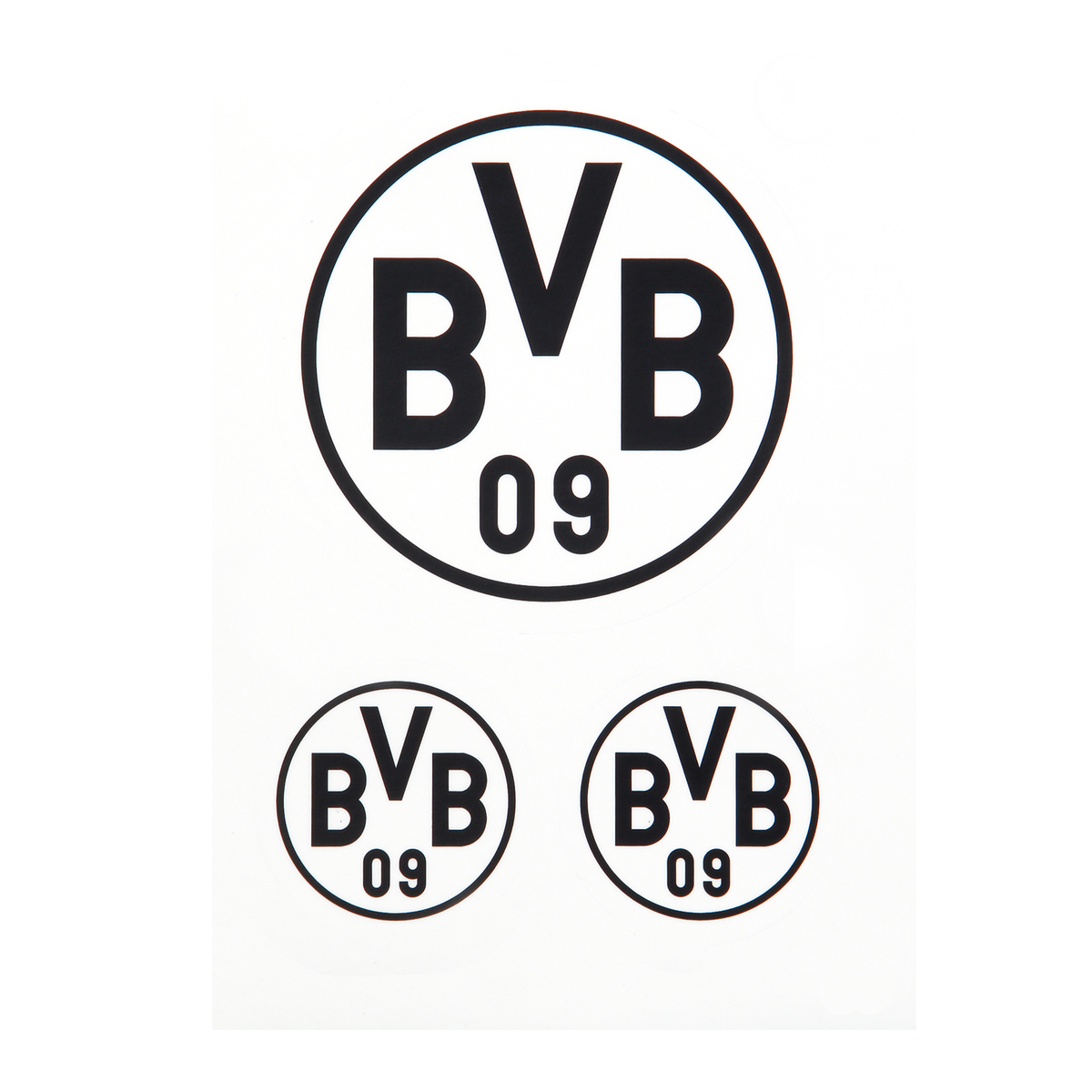 黑色三件套贴纸，印有多特蒙德（BVB）队徽和“09”字样。非常适合多特蒙德球迷。