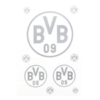 Lote de tres pegatinas plateadas del BVB con el logotipo del club y la inscripción «BVB 09», ideal para los seguidores del Borussia Dortmund.