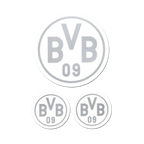 Lot de 3 autocollants BVB de couleur argentée, de forme ronde et arborant le logo BVB-09, parfaits pour les supporters du Borussia Dortmund.