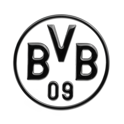 Autocollant noir pour voiture arborant le logo du BVB dans un design moderne, idéal pour les supporters du Borussia Dortmund.